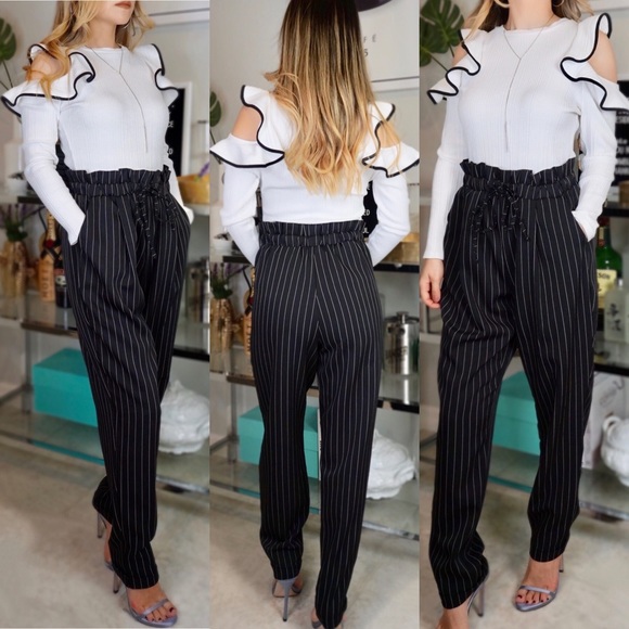 High-Waisted Stripe Trousers - Picture 1 of 5